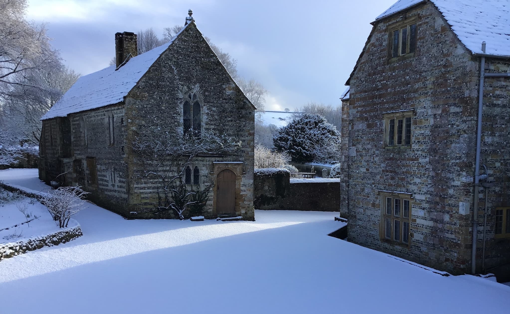 Cerne Abbey's historic grounds in the village of Cerne Abbas, Dorset
