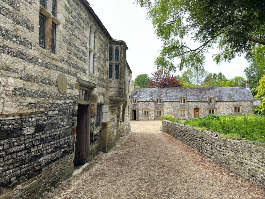 A wedding setting on the lawns at Cerne Abbey
